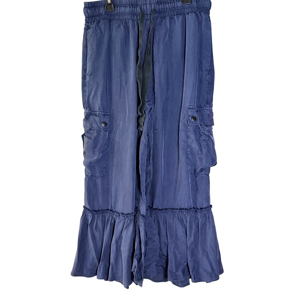 Cinq a Sept Tous Les Jours Silk Cargo Ruffle Pants Blue Size S